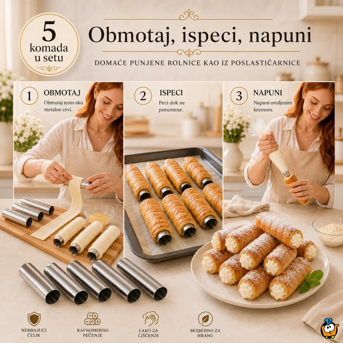 Set 5 cilindar kalupa za kanole i punjene rolnice – za slatka i slana peciva
