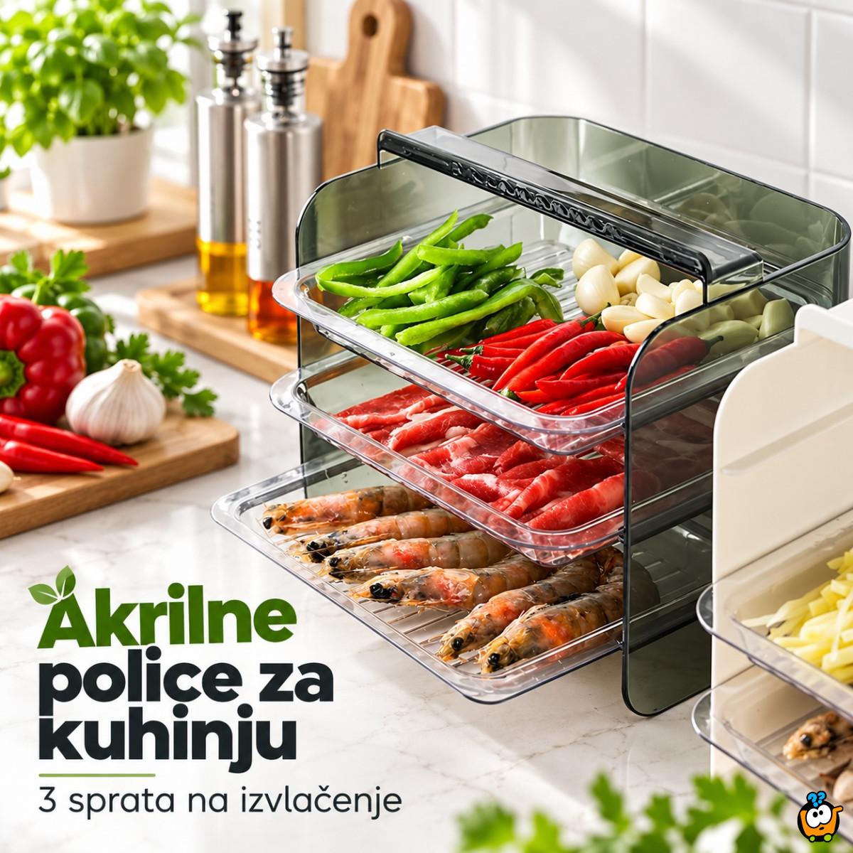 Akrilne police za kuhinju - tri sprata na izvlačenje