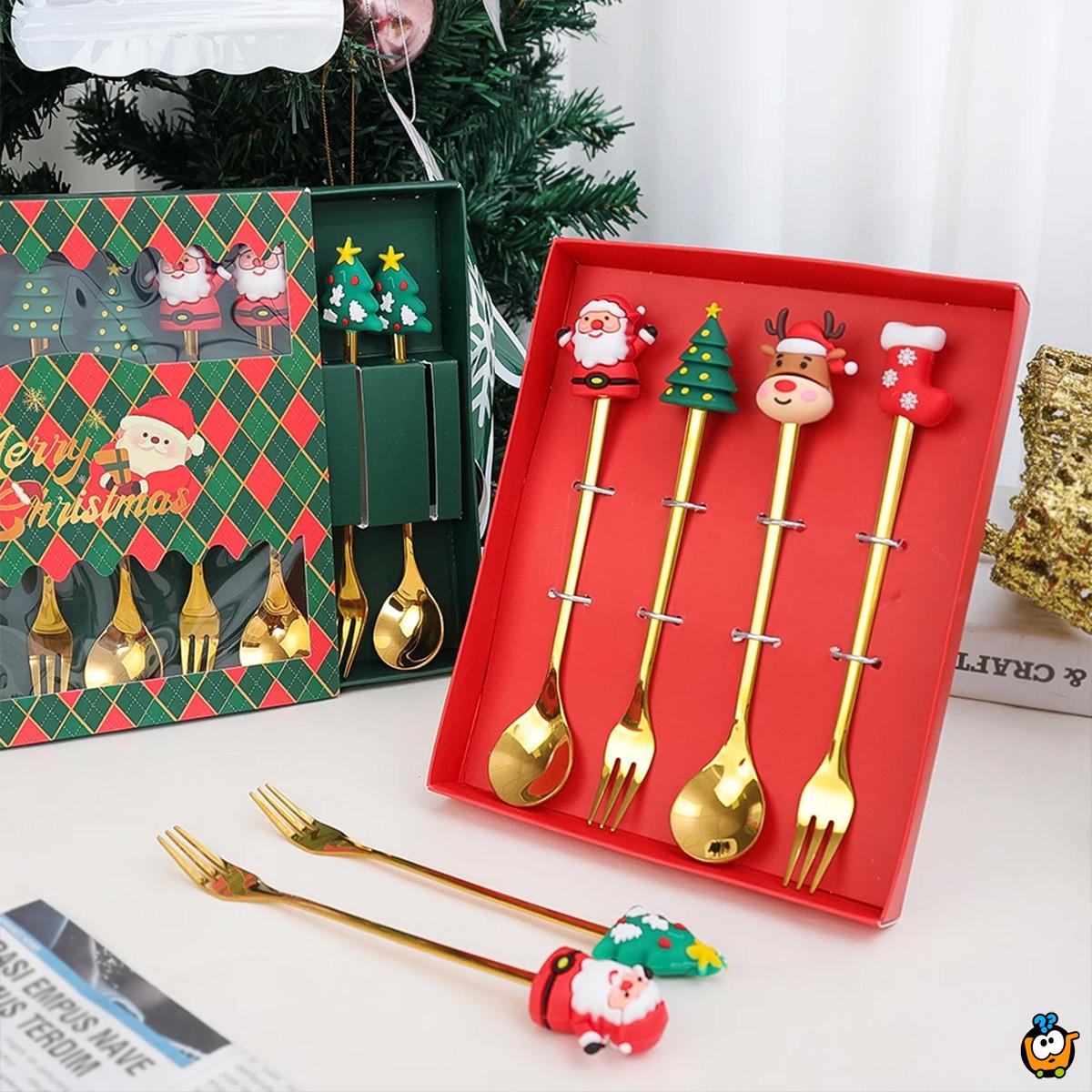 Zlatni novogodišnji set viljuškica i kašičica za čarobnu trpezu