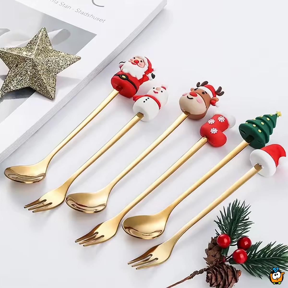 Zlatni novogodišnji set viljuškica i kašičica za čarobnu trpezu