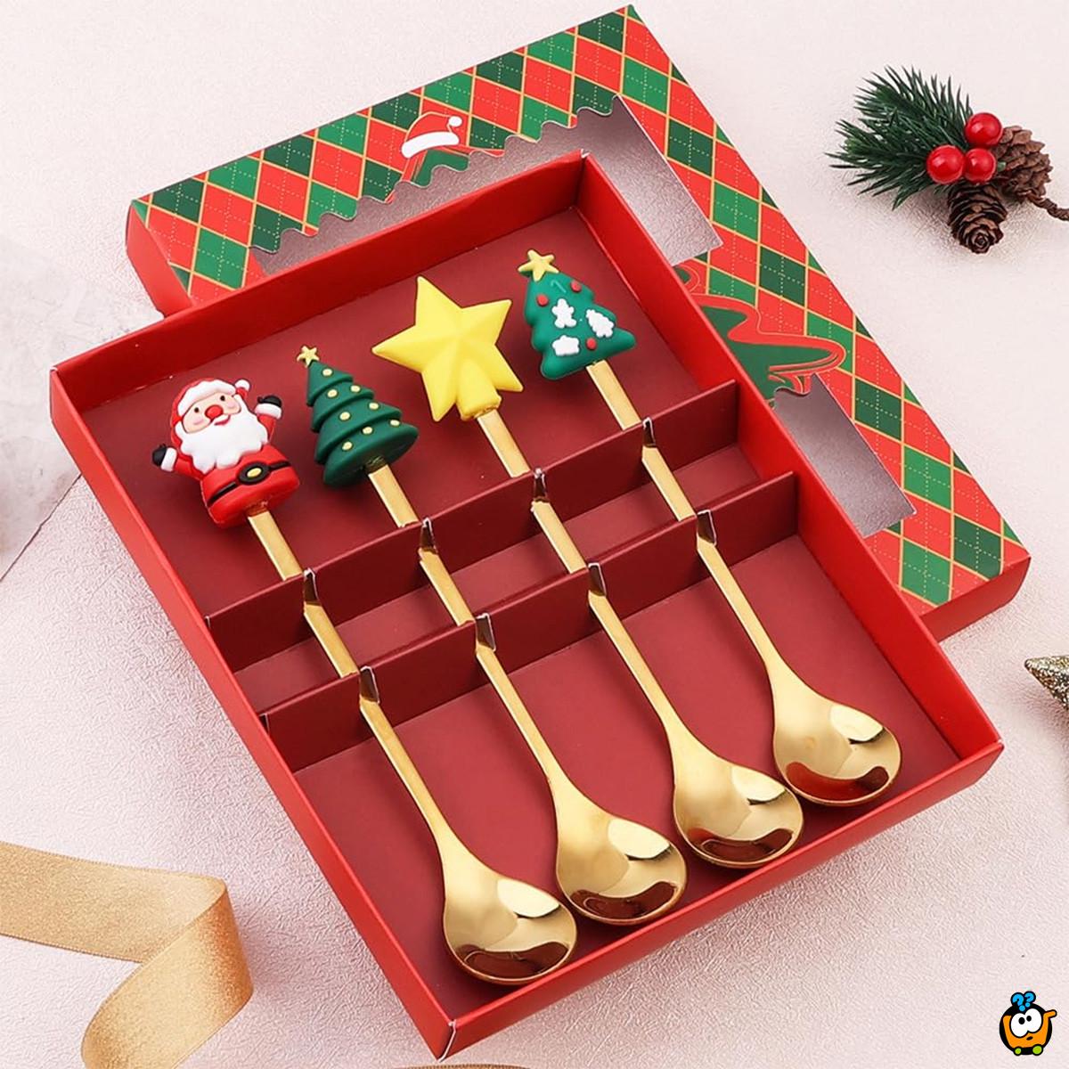 Zlatni novogodišnji set kašičica sa prazničnim motivima