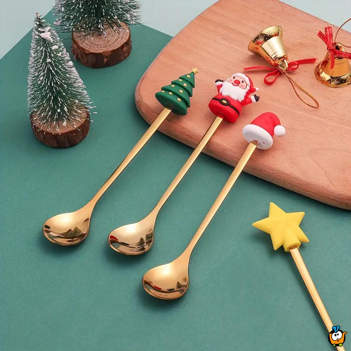 Zlatni novogodišnji set kašičica sa prazničnim motivima