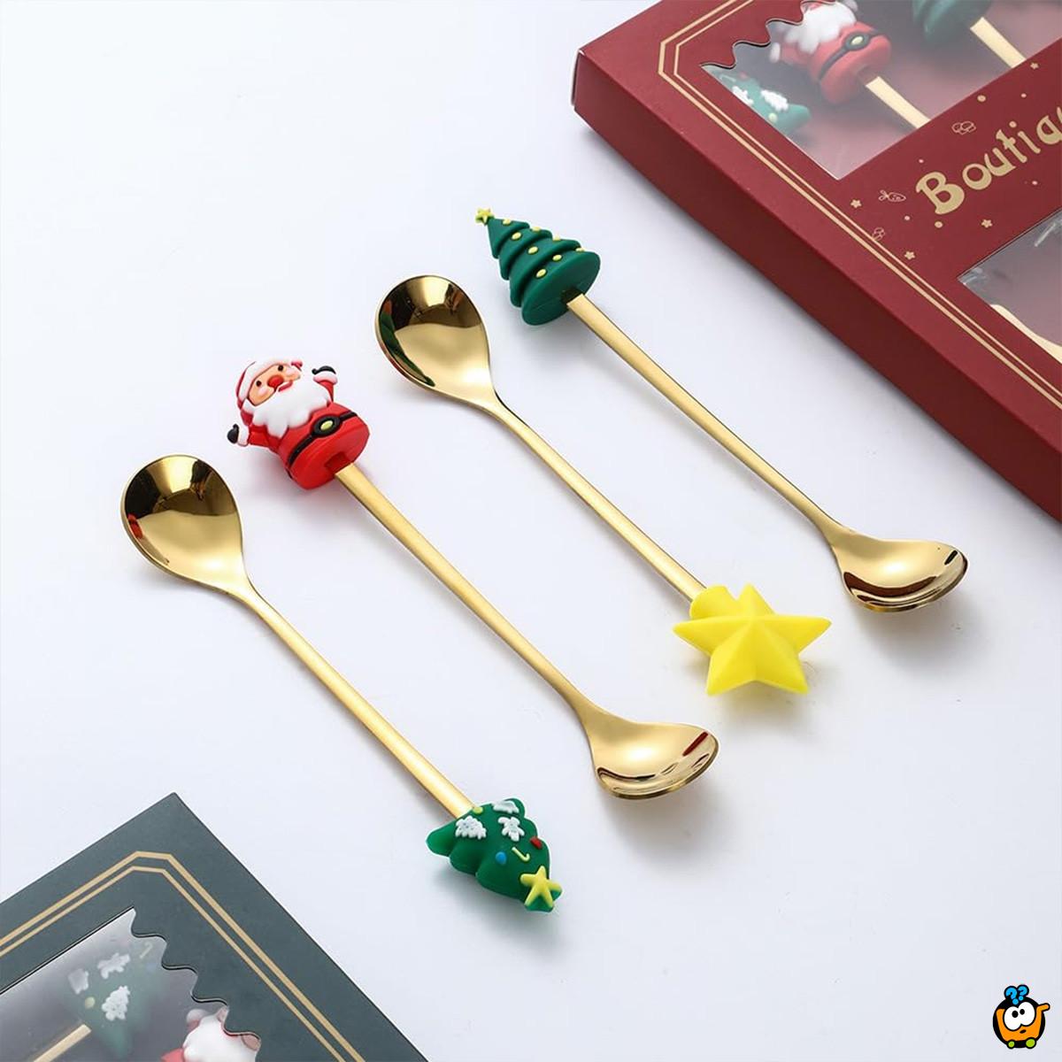 Zlatni novogodišnji set kašičica sa prazničnim motivima