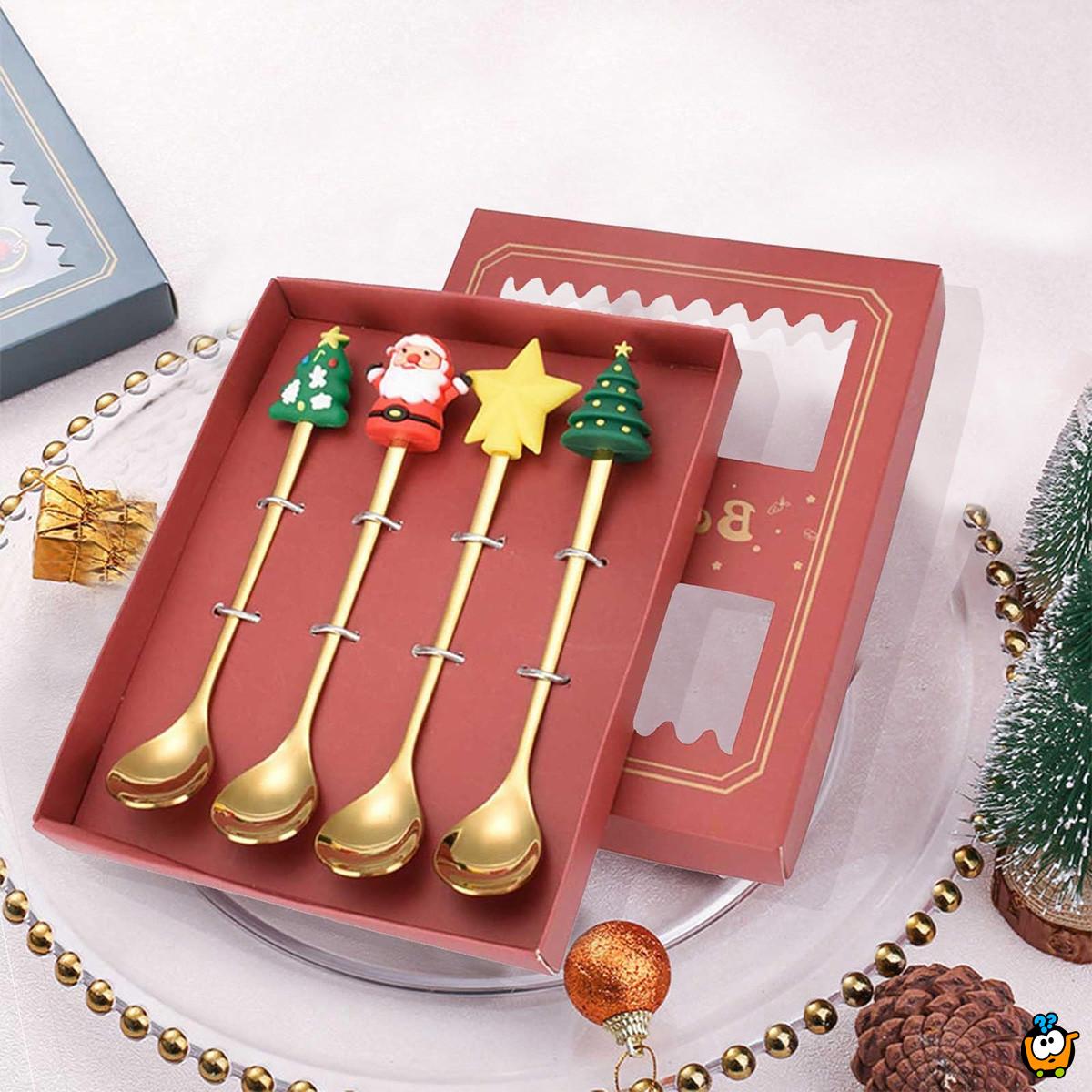 Zlatni novogodišnji set kašičica sa prazničnim motivima