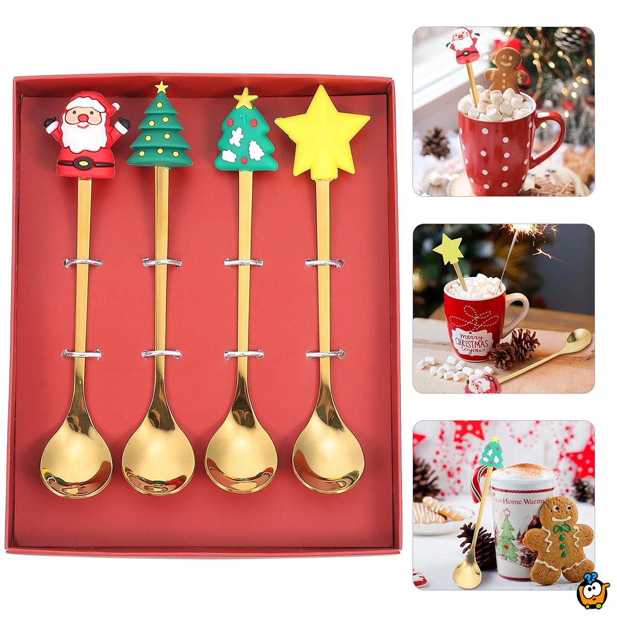 Zlatni novogodišnji set kašičica sa prazničnim motivima