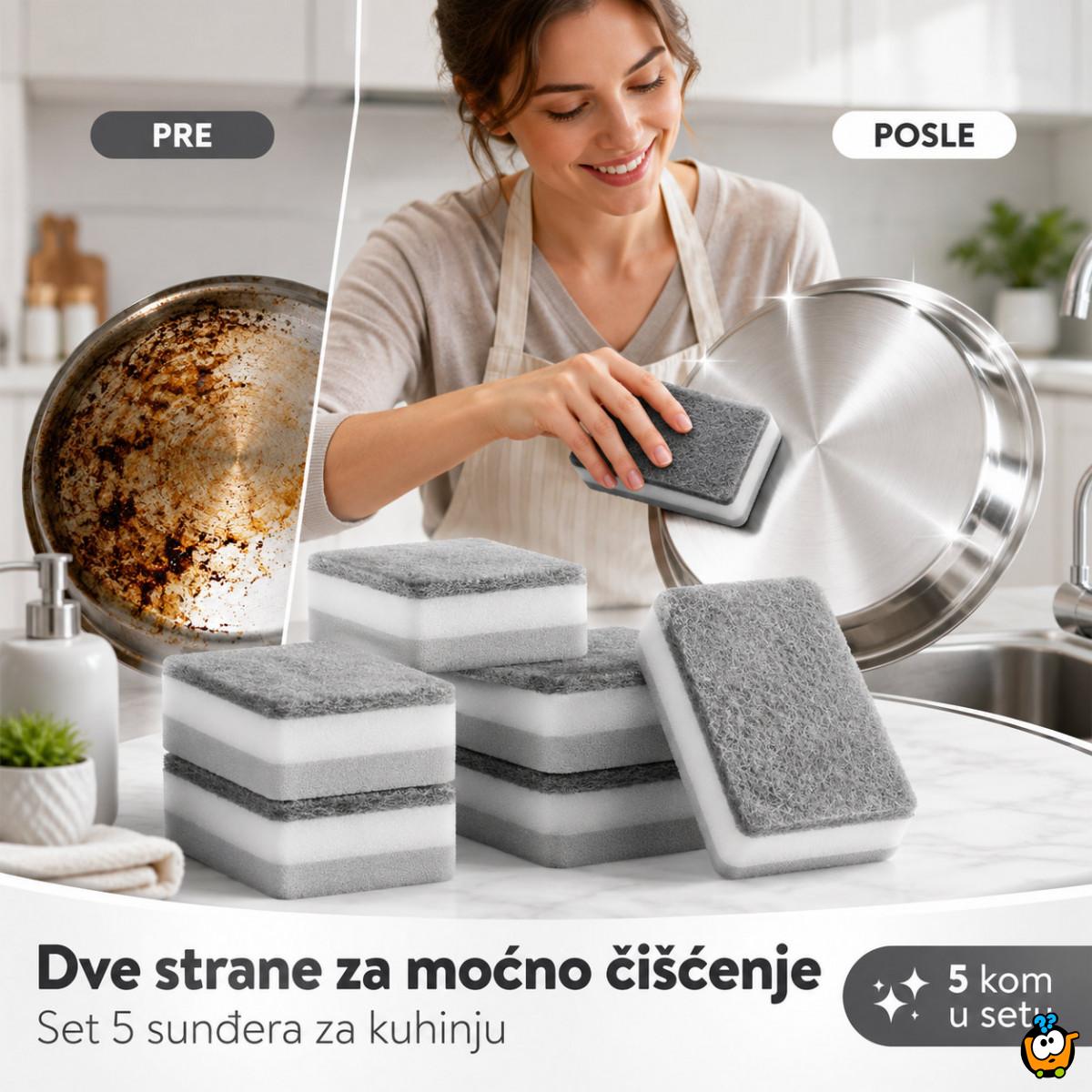 Set 5 dvostranih sunđera za sudove i tvrdokornu prljavštinu
