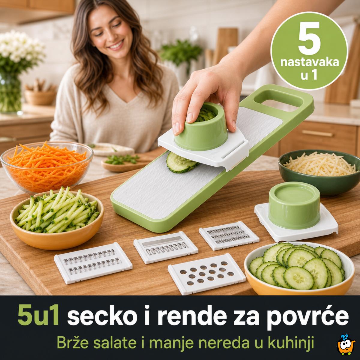 5u1 secko i rende za povrće – mandolina sa zamenljivim noževima i zaštitom za ruke