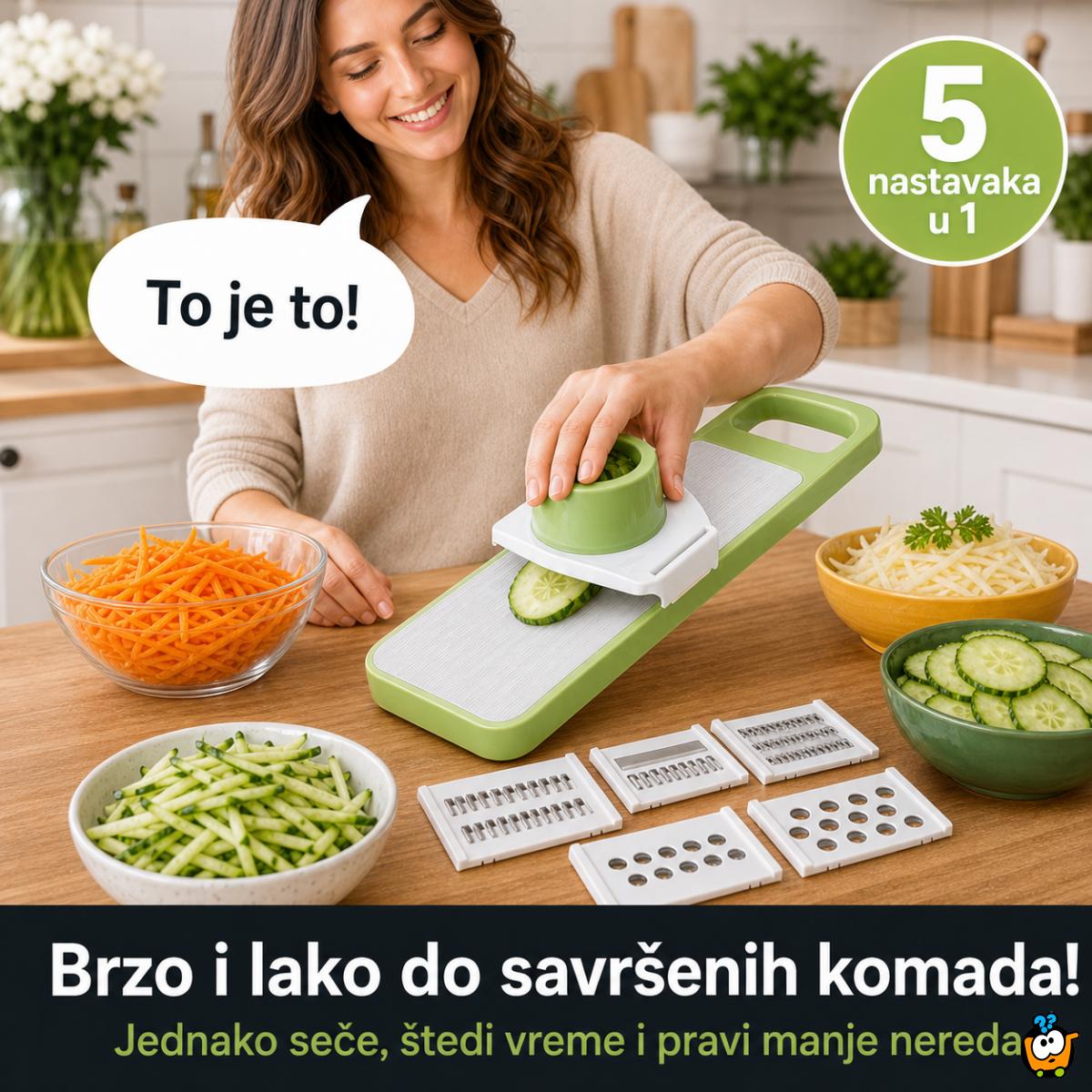 5u1 secko i rende za povrće – mandolina sa zamenljivim noževima i zaštitom za ruke