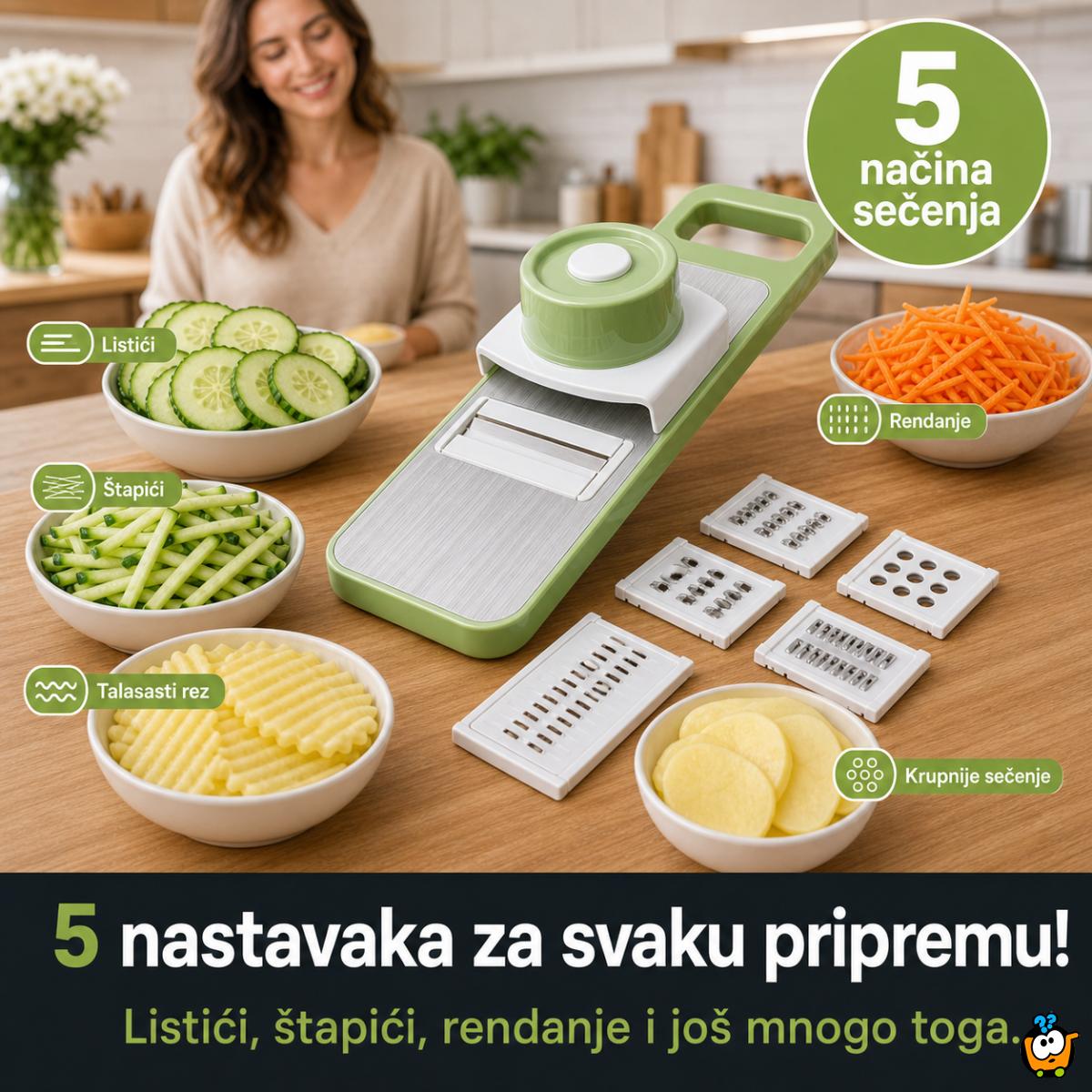 5u1 secko i rende za povrće – mandolina sa zamenljivim noževima i zaštitom za ruke