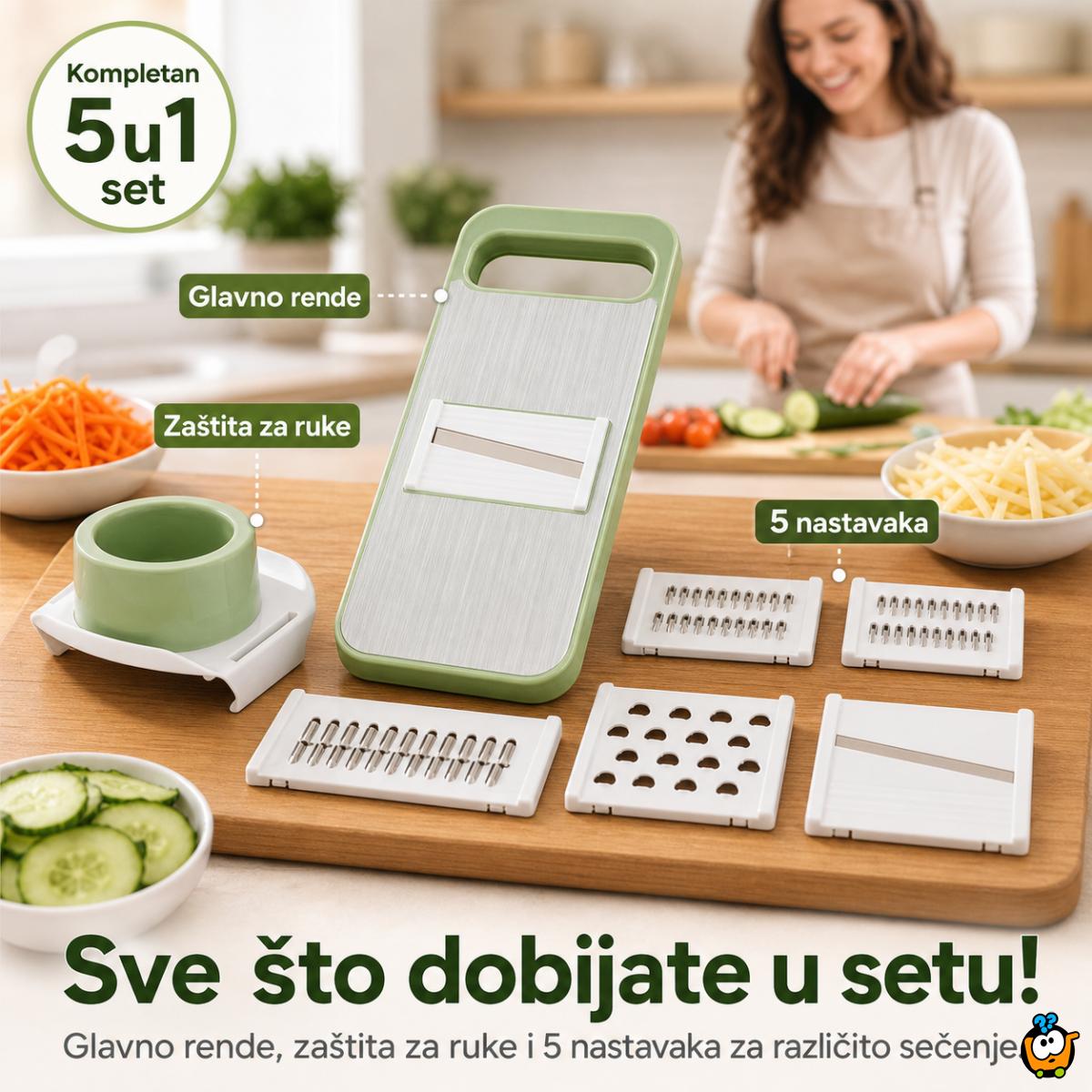 5u1 secko i rende za povrće – mandolina sa zamenljivim noževima i zaštitom za ruke