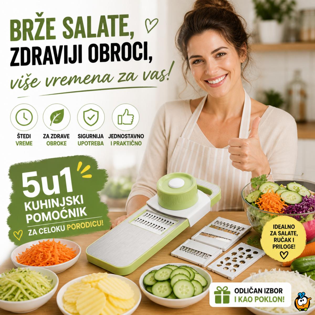 5u1 secko i rende za povrće – mandolina sa zamenljivim noževima i zaštitom za ruke