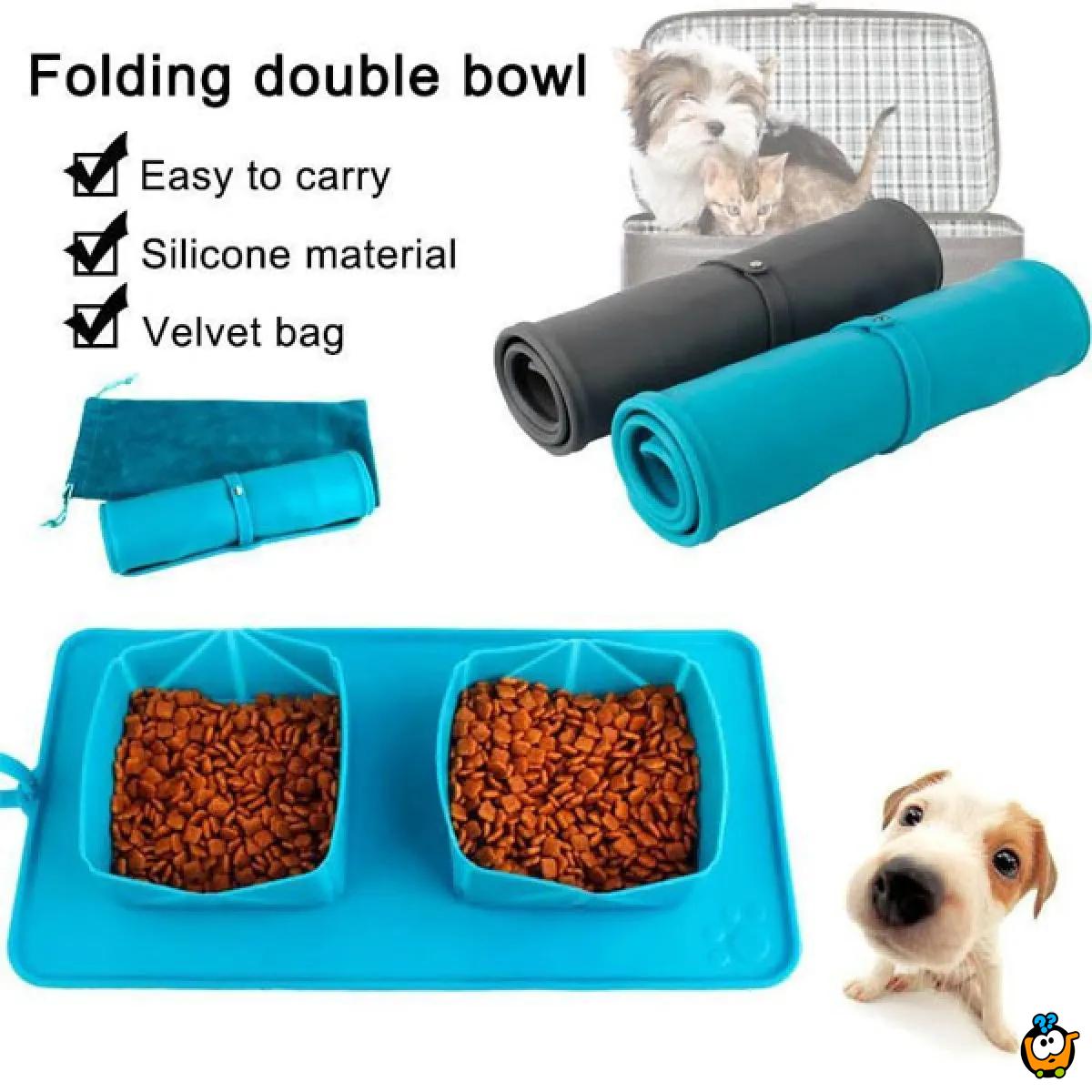 Folding pet dog bowl - dupla silikonska posuda za pse i mačke