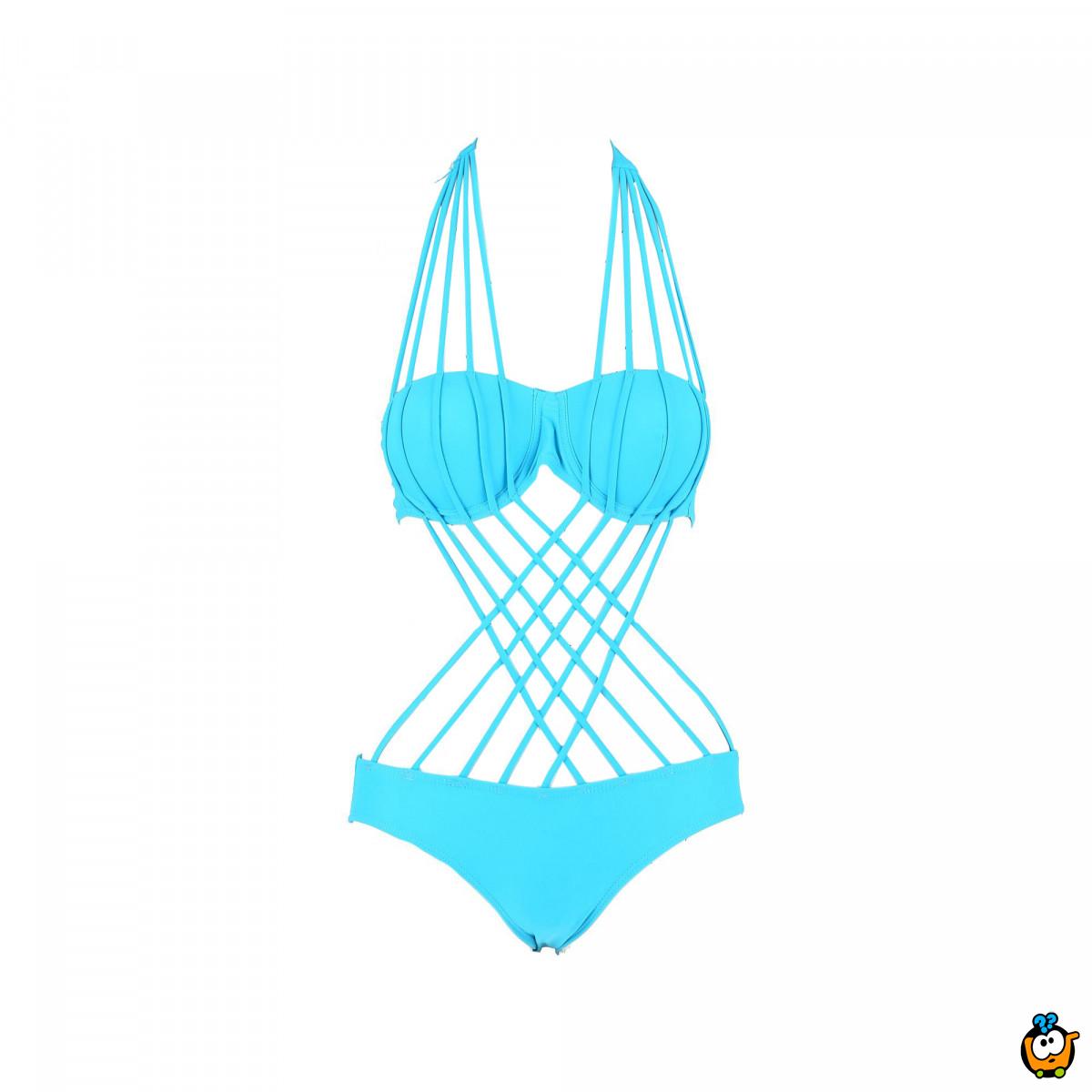 Jednodelni ženski kupaći kostim- X STRIPS BLUE