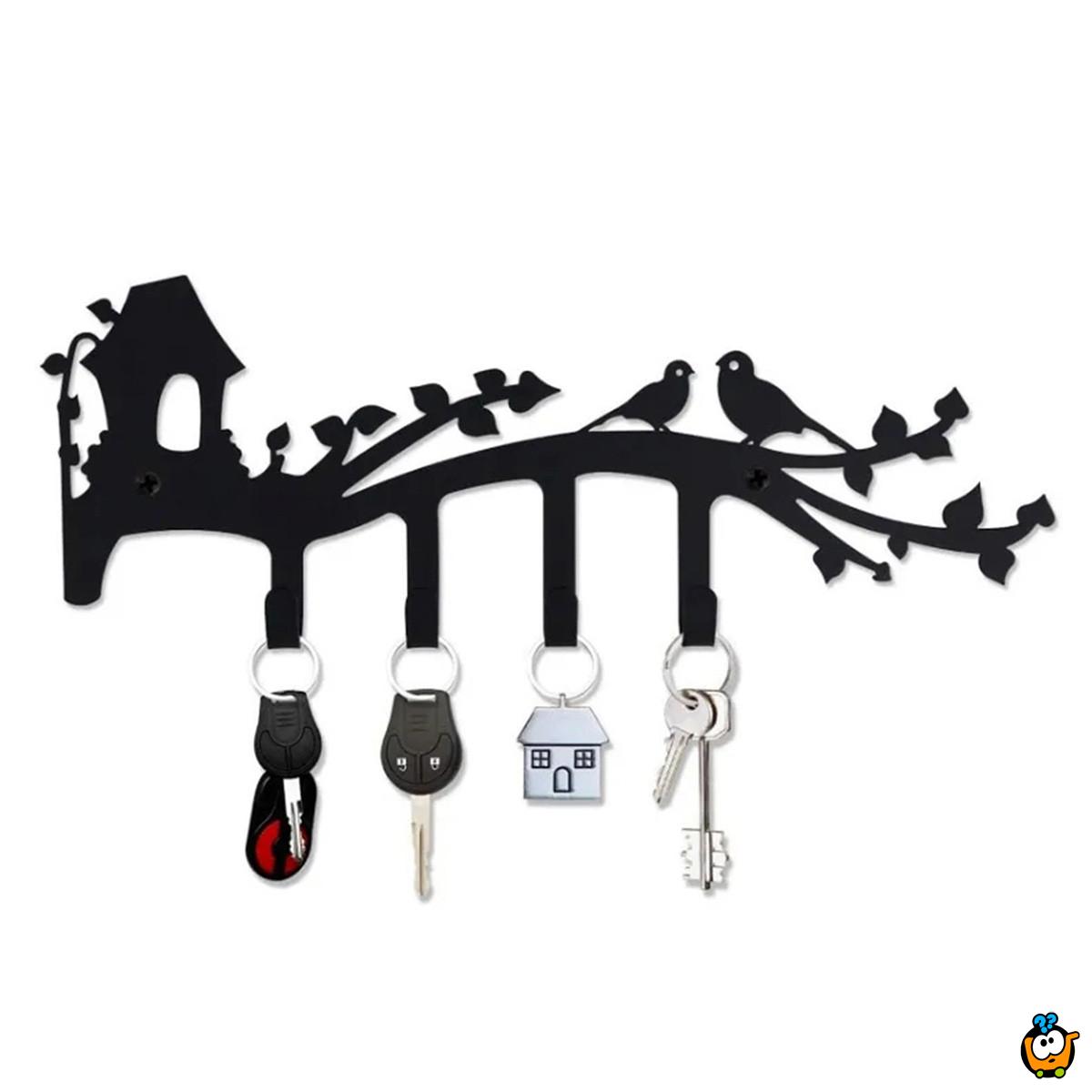 Key house - Metalni zidni stalak sa dve ptičice