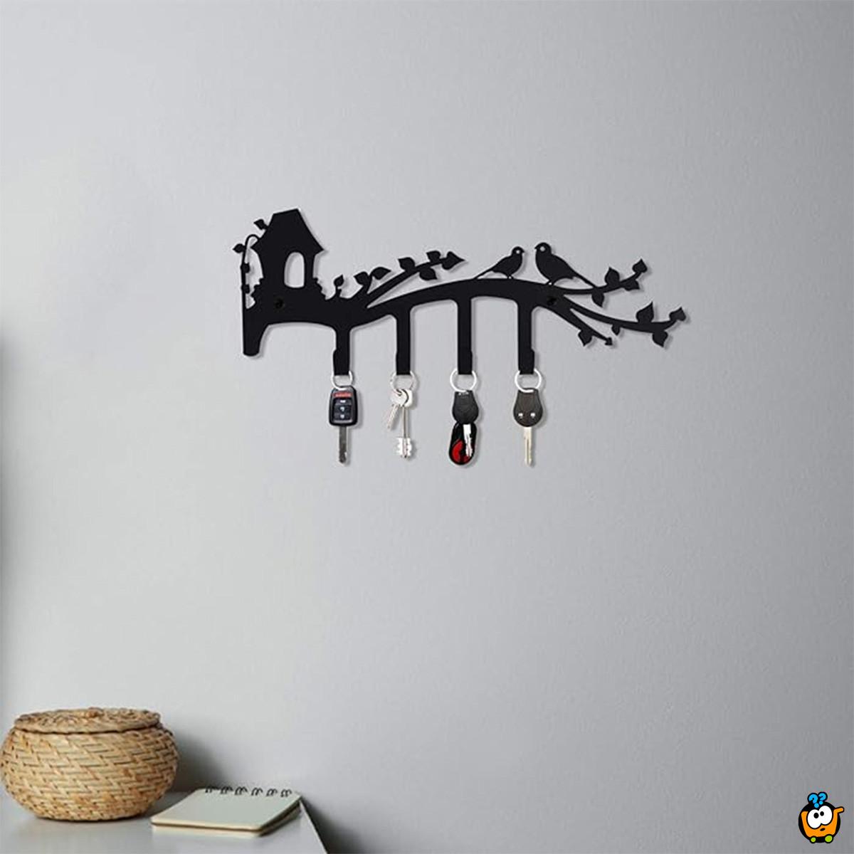 Key house - Metalni zidni stalak sa dve ptičice