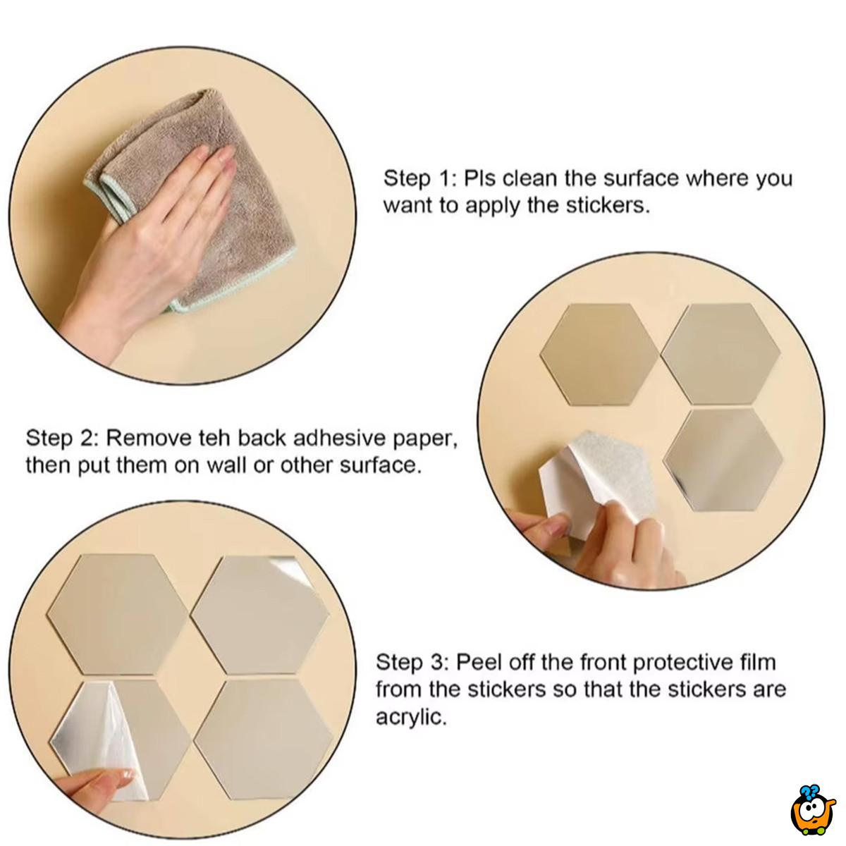 HexaMirror set od 12 ogledala - geometrijski stiker sa efektom ogledala 