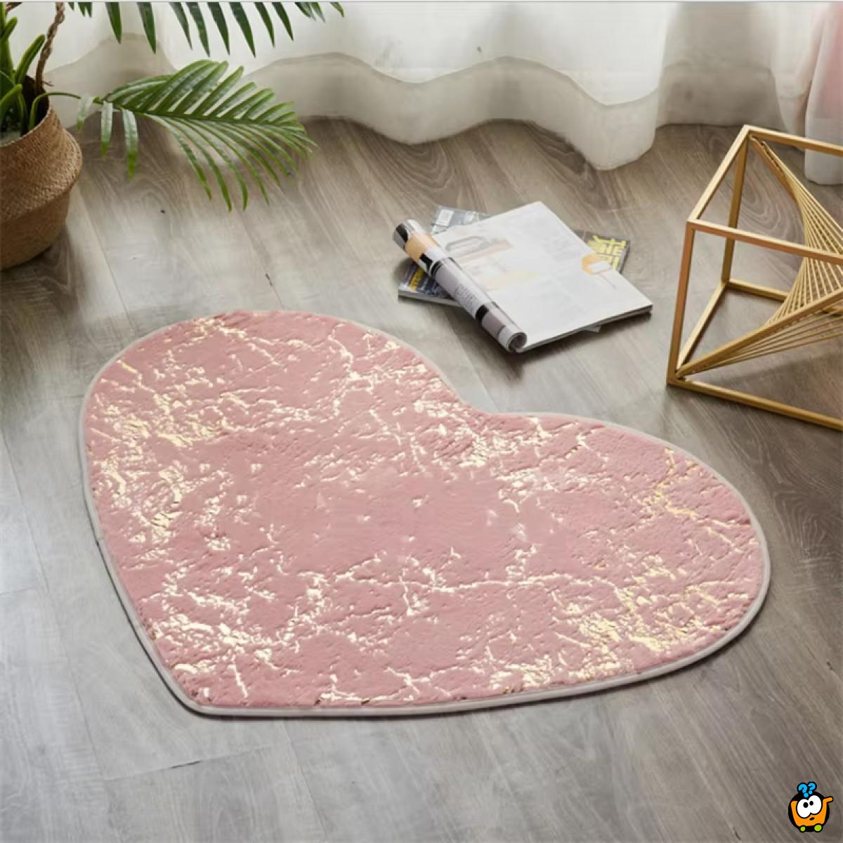 Soft Harmony Pink - Plišani roze tepih u obliku srca