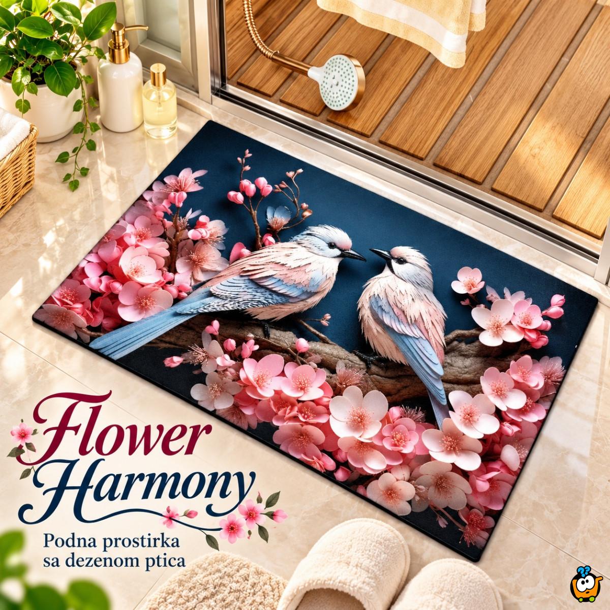 Flower harmony - Podna prostirka sa dezenom ptica