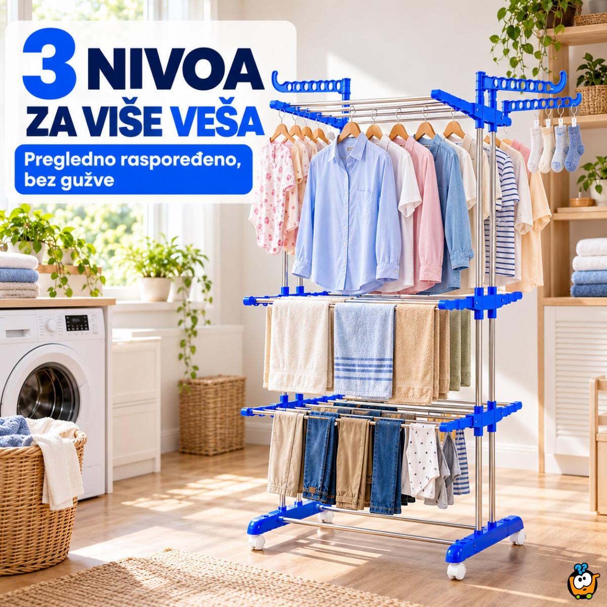 SpaceDry 3 - Velika sklopiva sušilica za veš na 3 nivoa sa točkićima