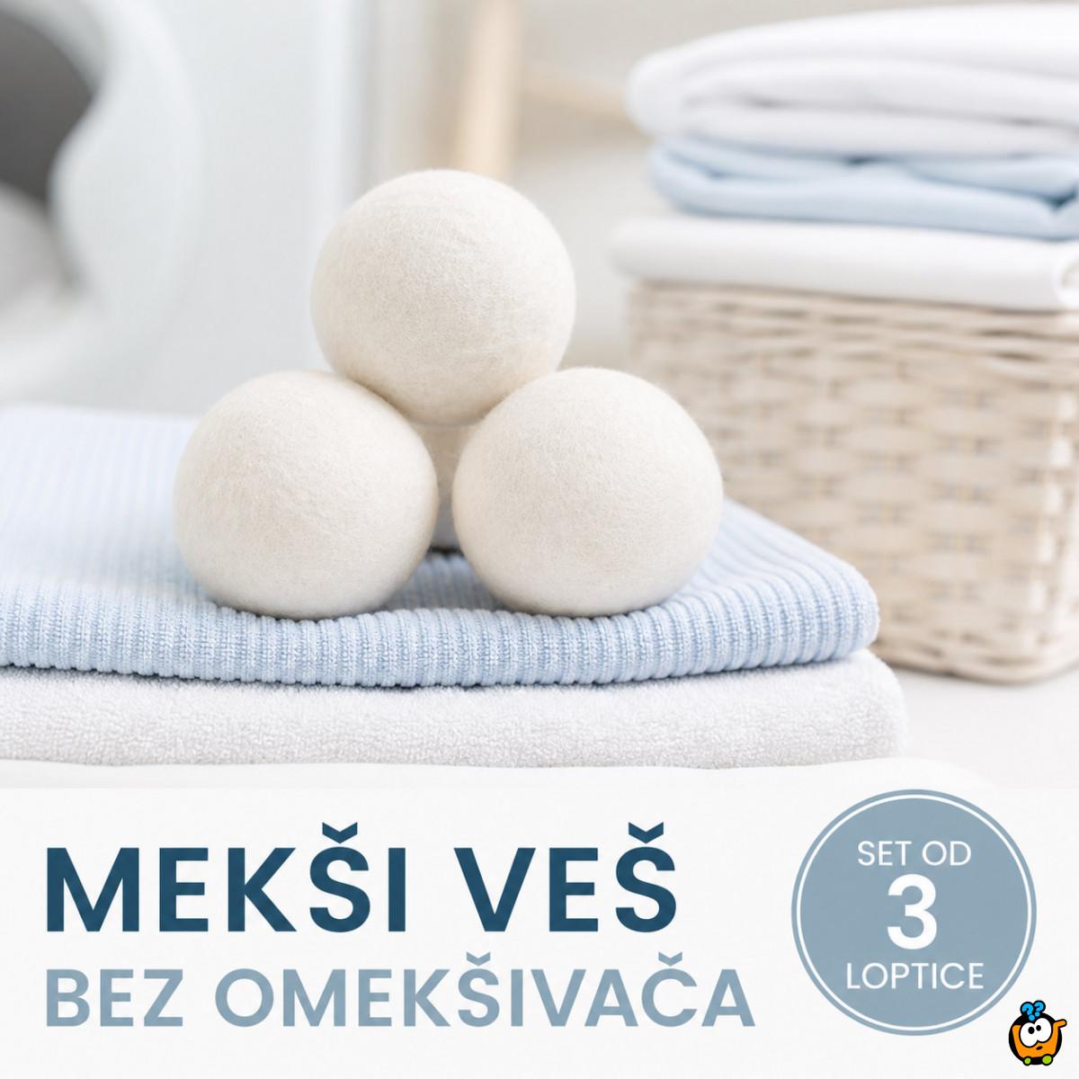 Set od 3 Vunene loptice za sušenje veša – mekši veš bez omekšivača