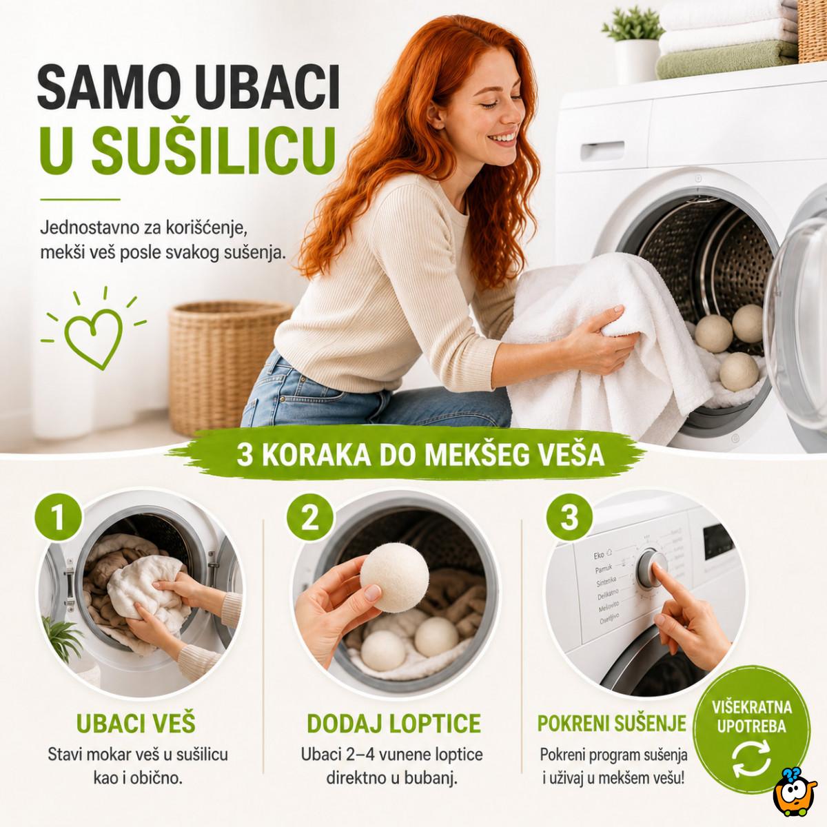 Set od 3 Vunene loptice za sušenje veša – mekši veš bez omekšivača