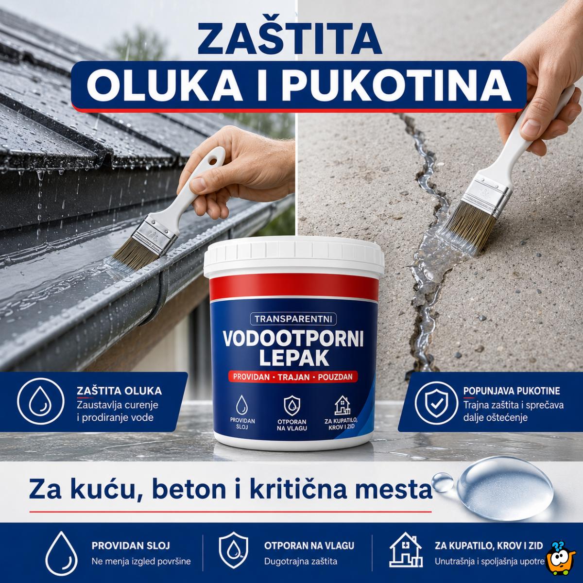 Transparentni vodootporni lepak za pukotine, pločice, beton, drvo i krov