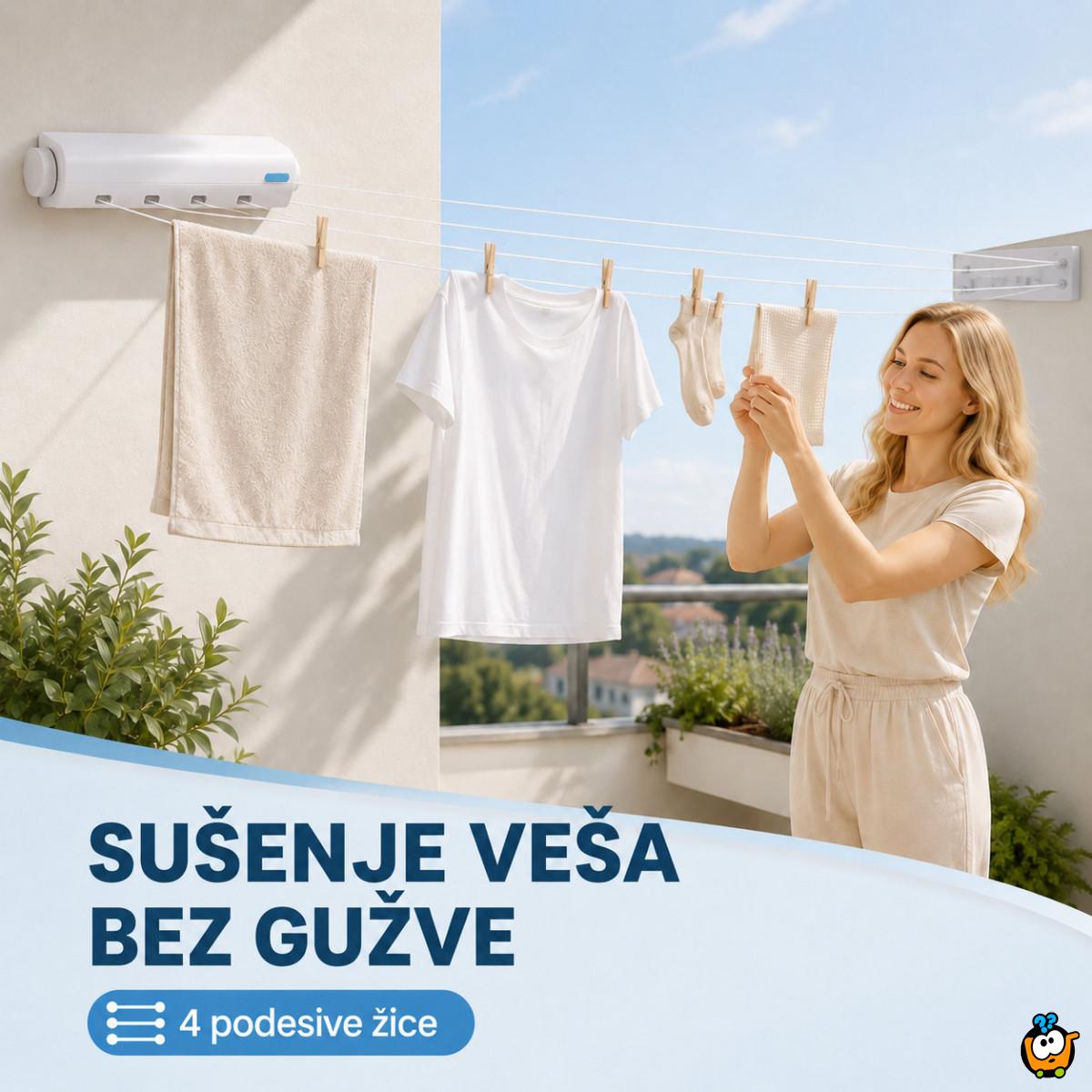 Držač sa 4 podesive žice za sušenje veša – zidna sušilica koja štedi prostor