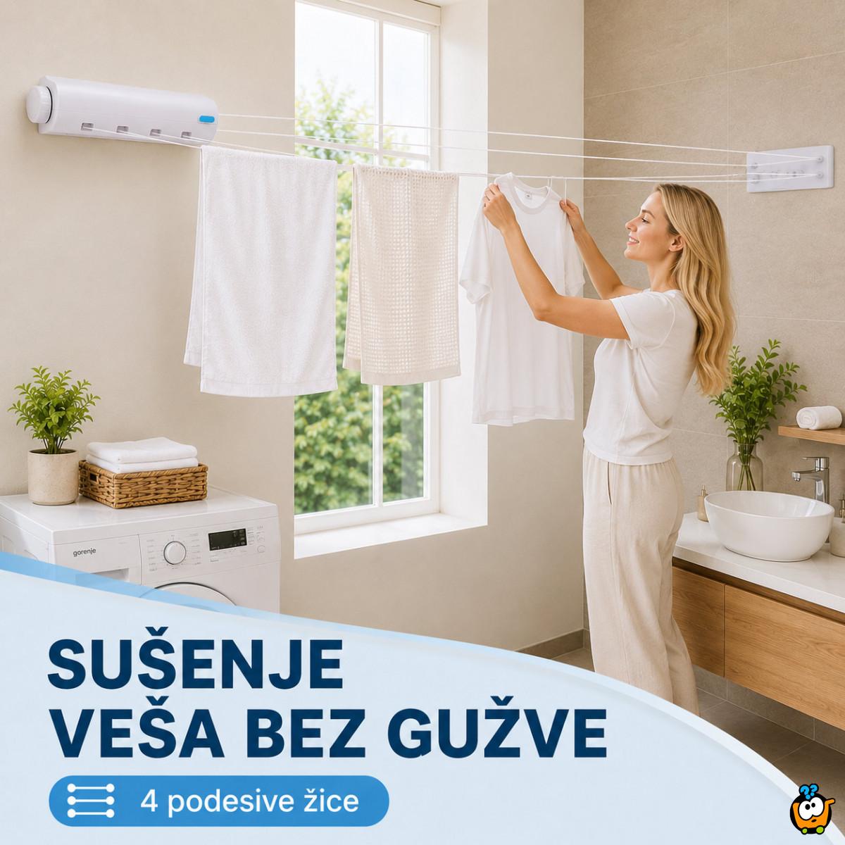 Držač sa 4 podesive žice za sušenje veša – zidna sušilica koja štedi prostor