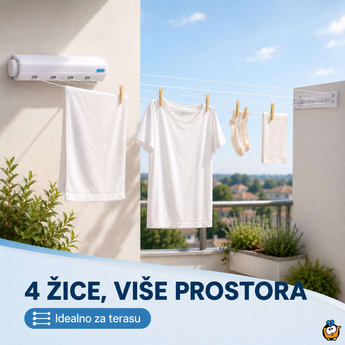 Držač sa 4 podesive žice za sušenje veša – zidna sušilica koja štedi prostor
