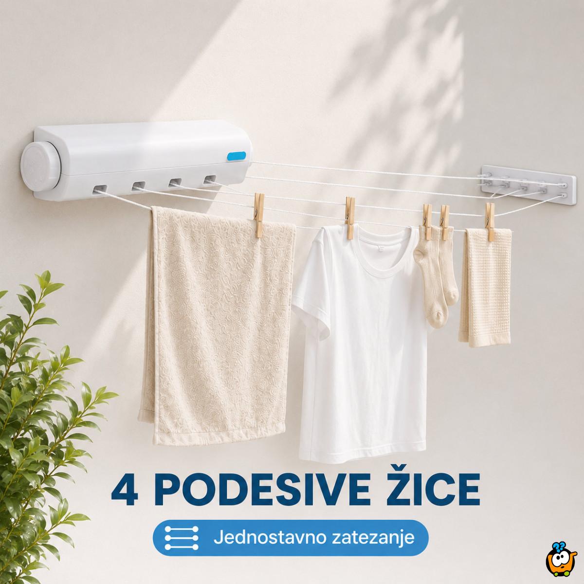 Držač sa 4 podesive žice za sušenje veša – zidna sušilica koja štedi prostor