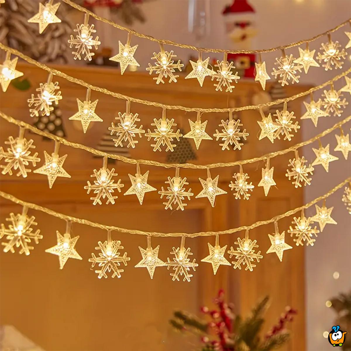 Winter Star - Niz lampica zvezdica i snežnih pahulja 3m