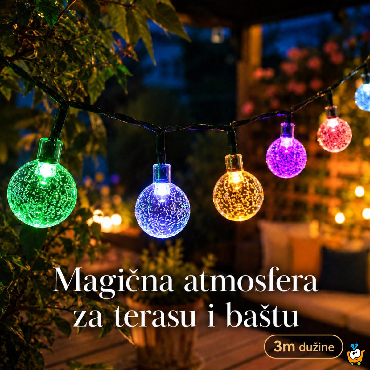 Šarene LED kuglice 3m na baterije – dekorativne lampice za terasu, balkon i baštu