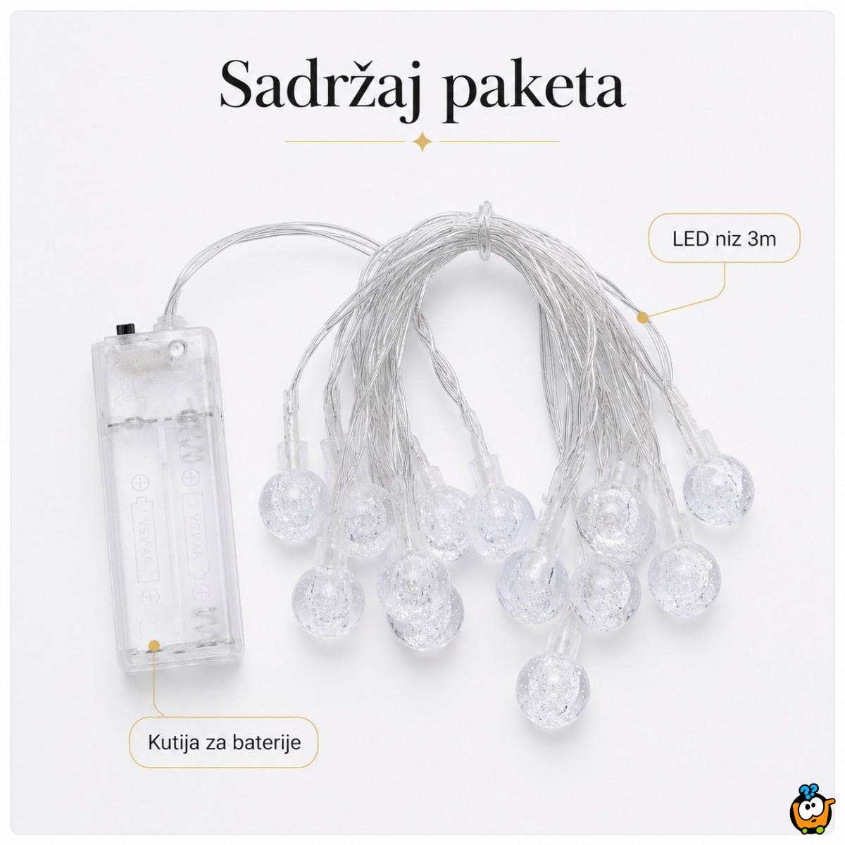 Šarene LED kuglice 3m na baterije – dekorativne lampice za terasu, balkon i baštu