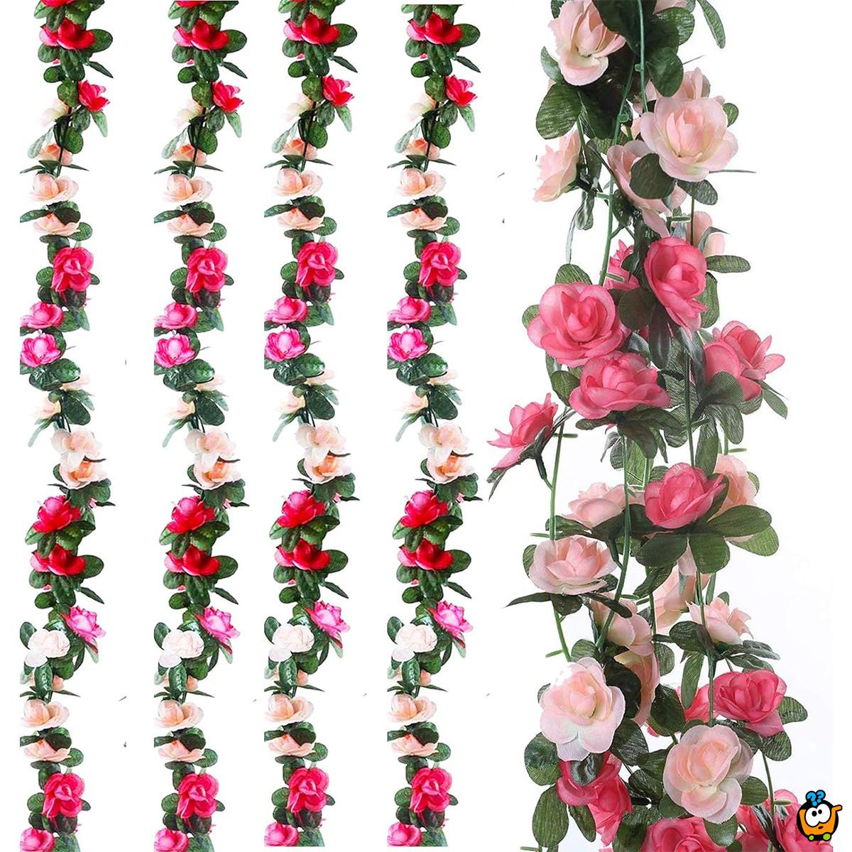 Pink-White Rose Vine - venac veštačkih ruža u roze i pink nijansama sa zelenilom