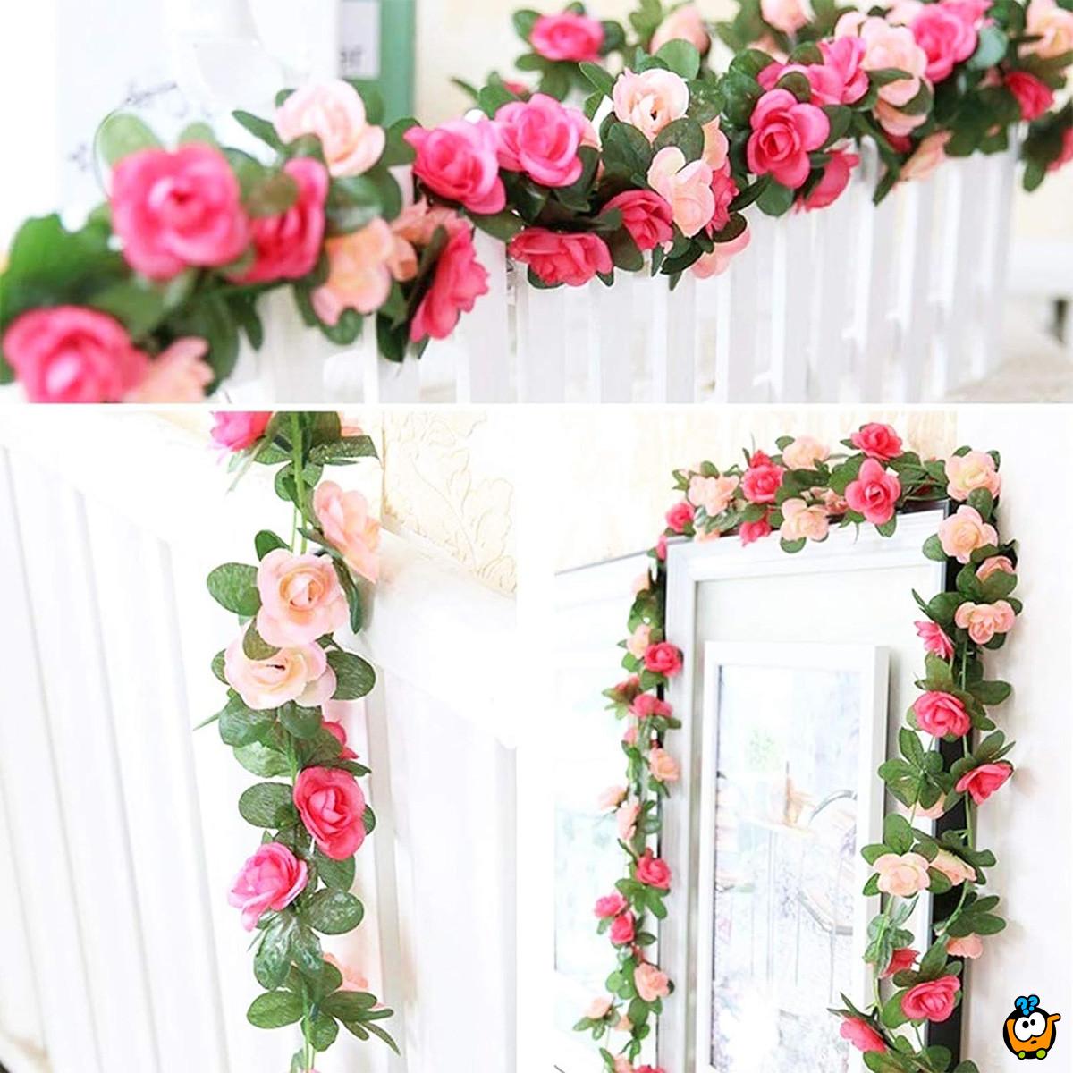 Pink-White Rose Vine - venac veštačkih ruža u roze i pink nijansama sa zelenilom