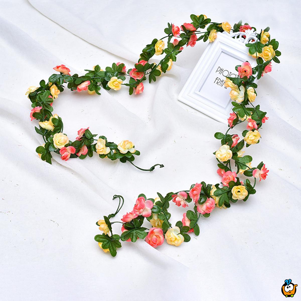 Yellow Rose Vine - venac veštačkih ruža u roze i žutim nijansama sa zelenilom