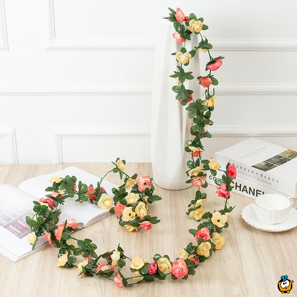 Yellow Rose Vine - venac veštačkih ruža u roze i žutim nijansama sa zelenilom