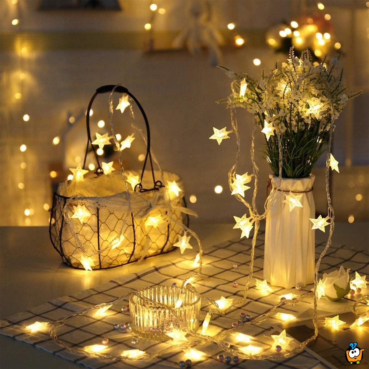 Warm white star light – praznične lampice zvezdice toplo bele 3m