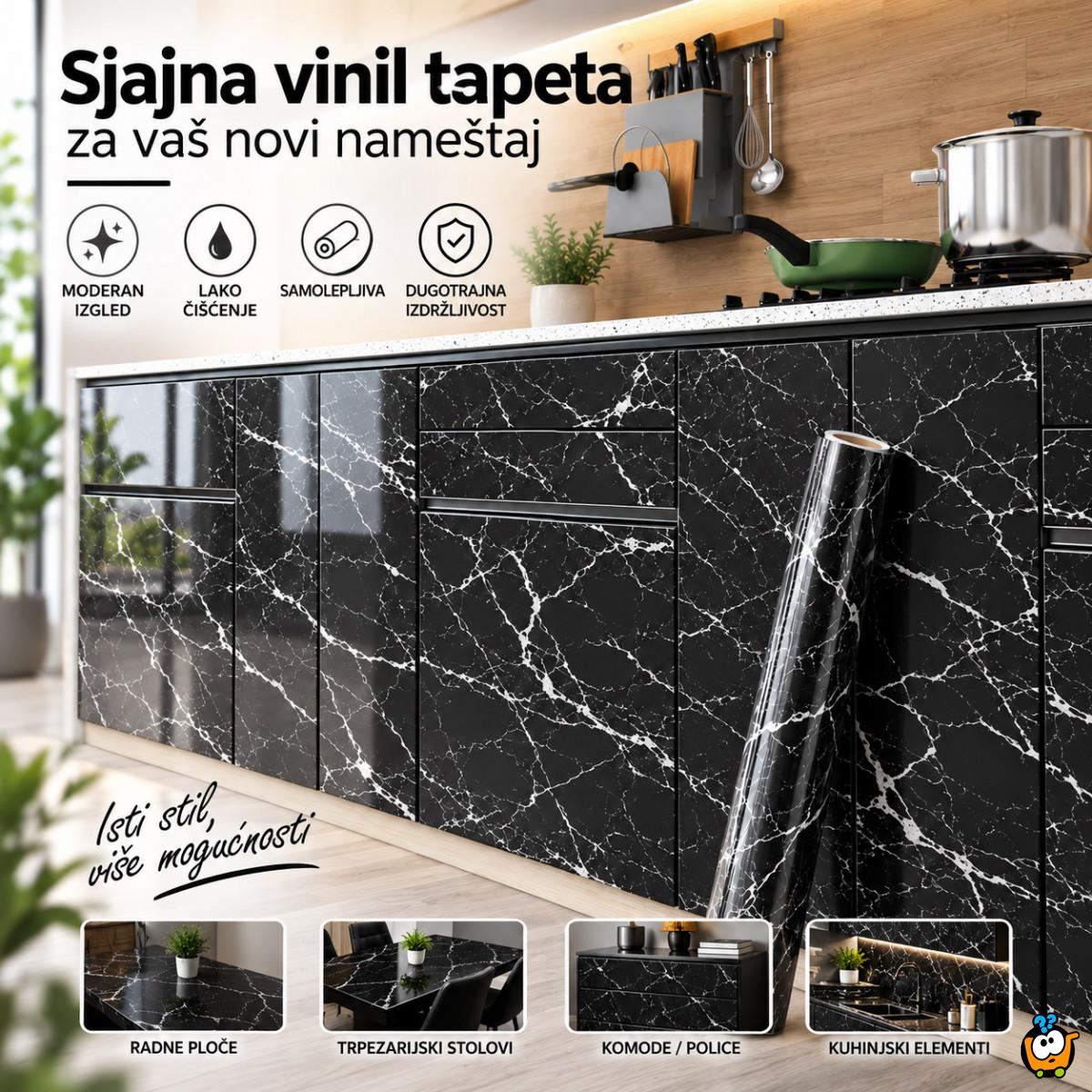 Sjajna vinil tapeta za nameštaj -  Crni mermer dezen 2m rolna
