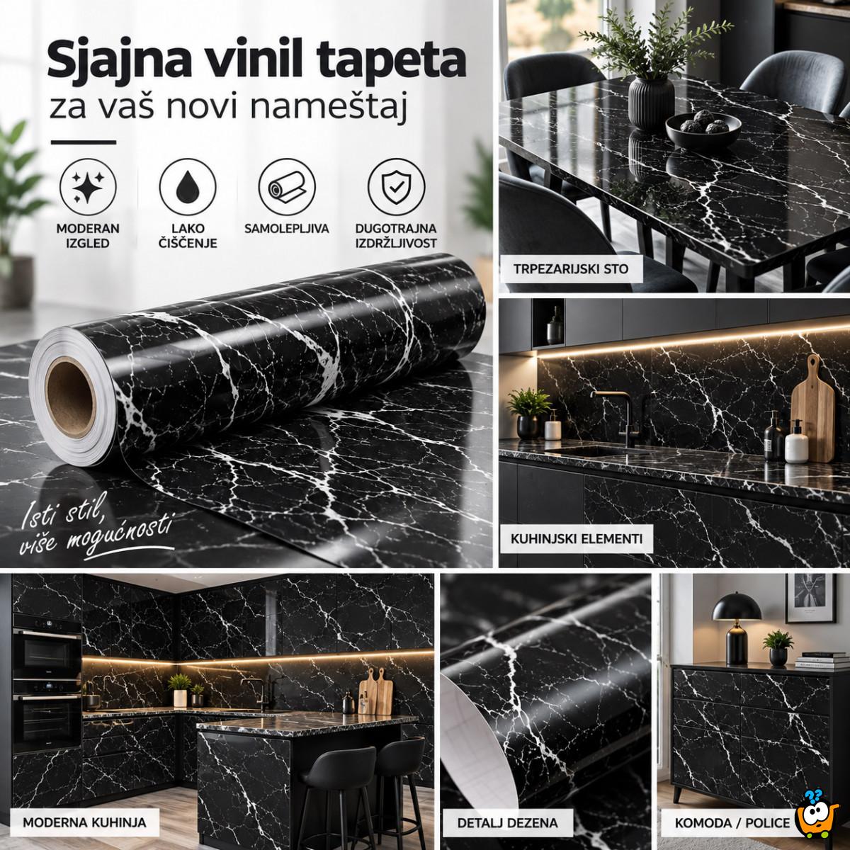 Sjajna vinil tapeta za nameštaj -  Crni mermer dezen 2m rolna