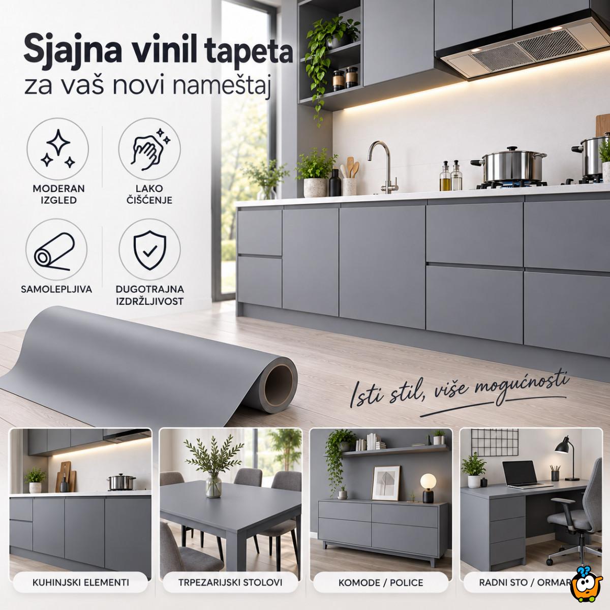 Sjajna vinil tapeta za nameštaj -  Tamno siva dezen 2m rolna