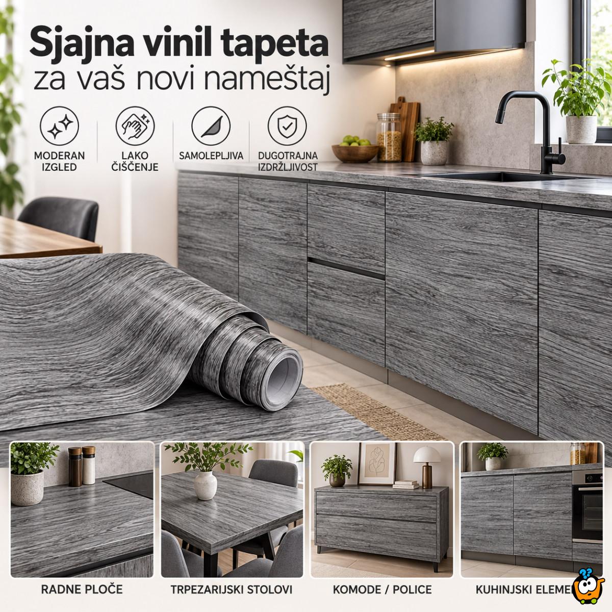 Sjajna vinil tapeta za nameštaj -  Sivo drvo dezen 2m rolna