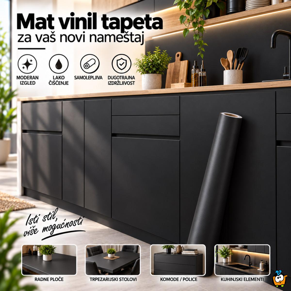 Mat vinil tapeta za nameštaj -  Mat crna 2m rolna
