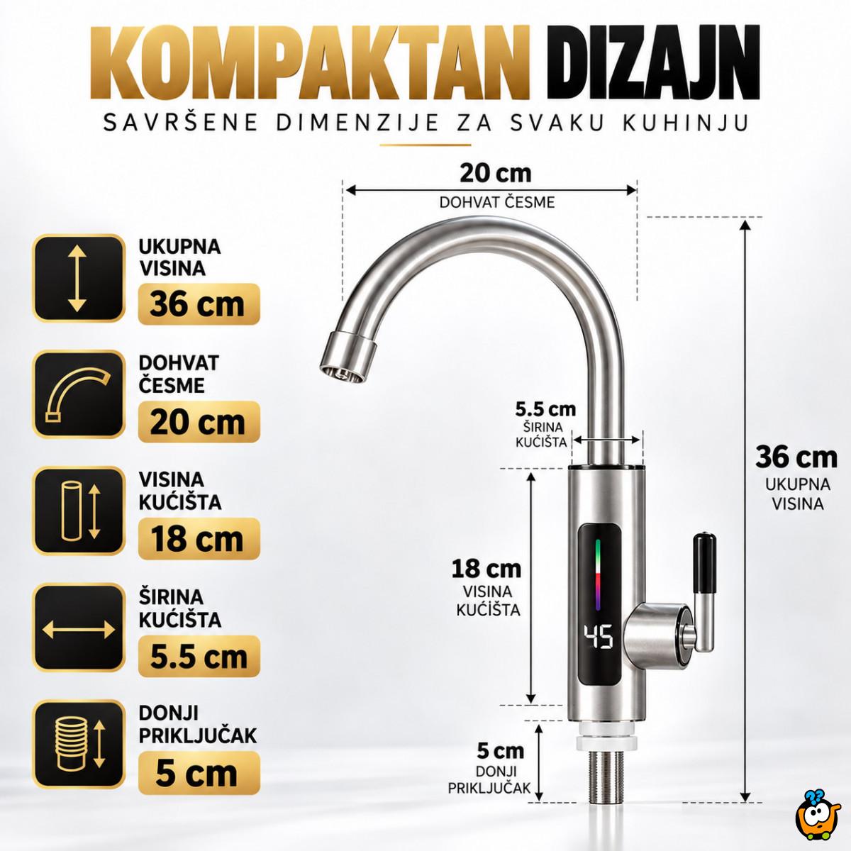 RY-019 INOX slavina sa protočnim bojlerom 3000W i digitalnim prikazom temperature
