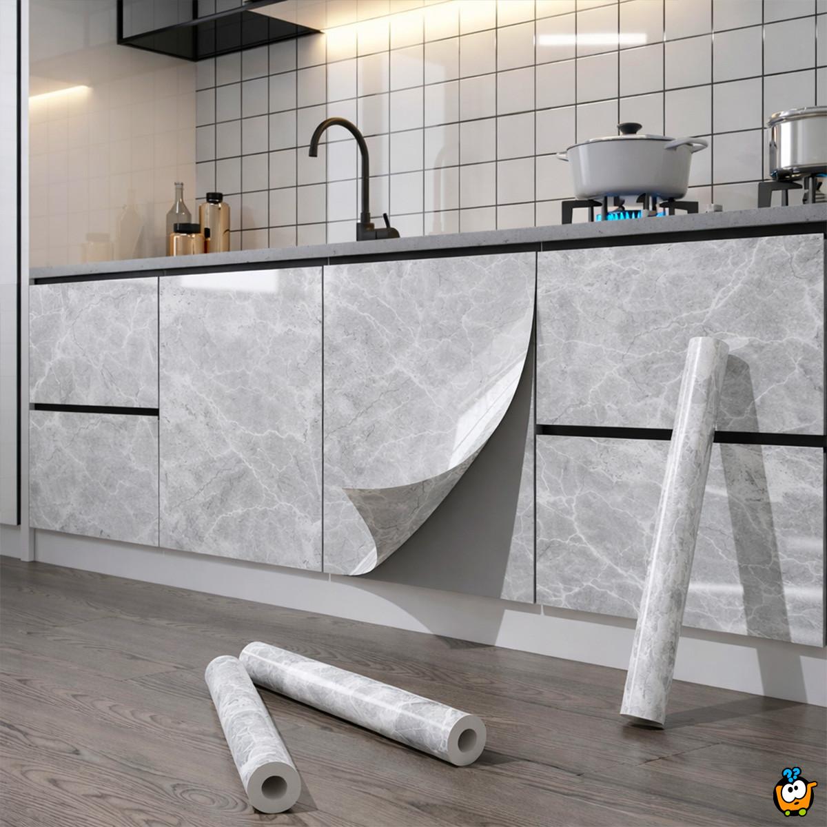 Sjajna vinil tapeta za nameštaj -  tamno sivi mermer dezen 5m rolna