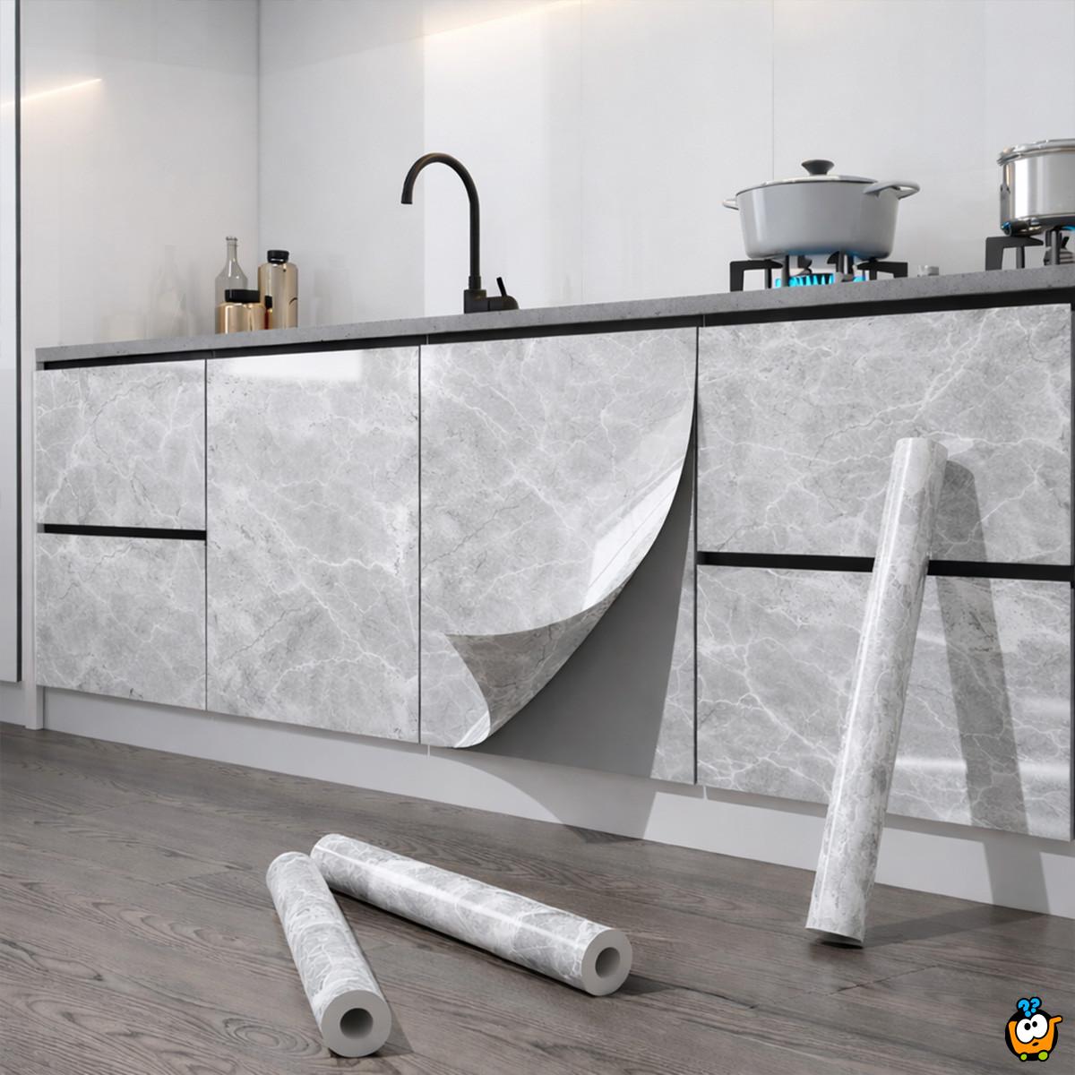 Sjajna vinil tapeta za nameštaj -  tamno sivi mermer dezen 5m rolna