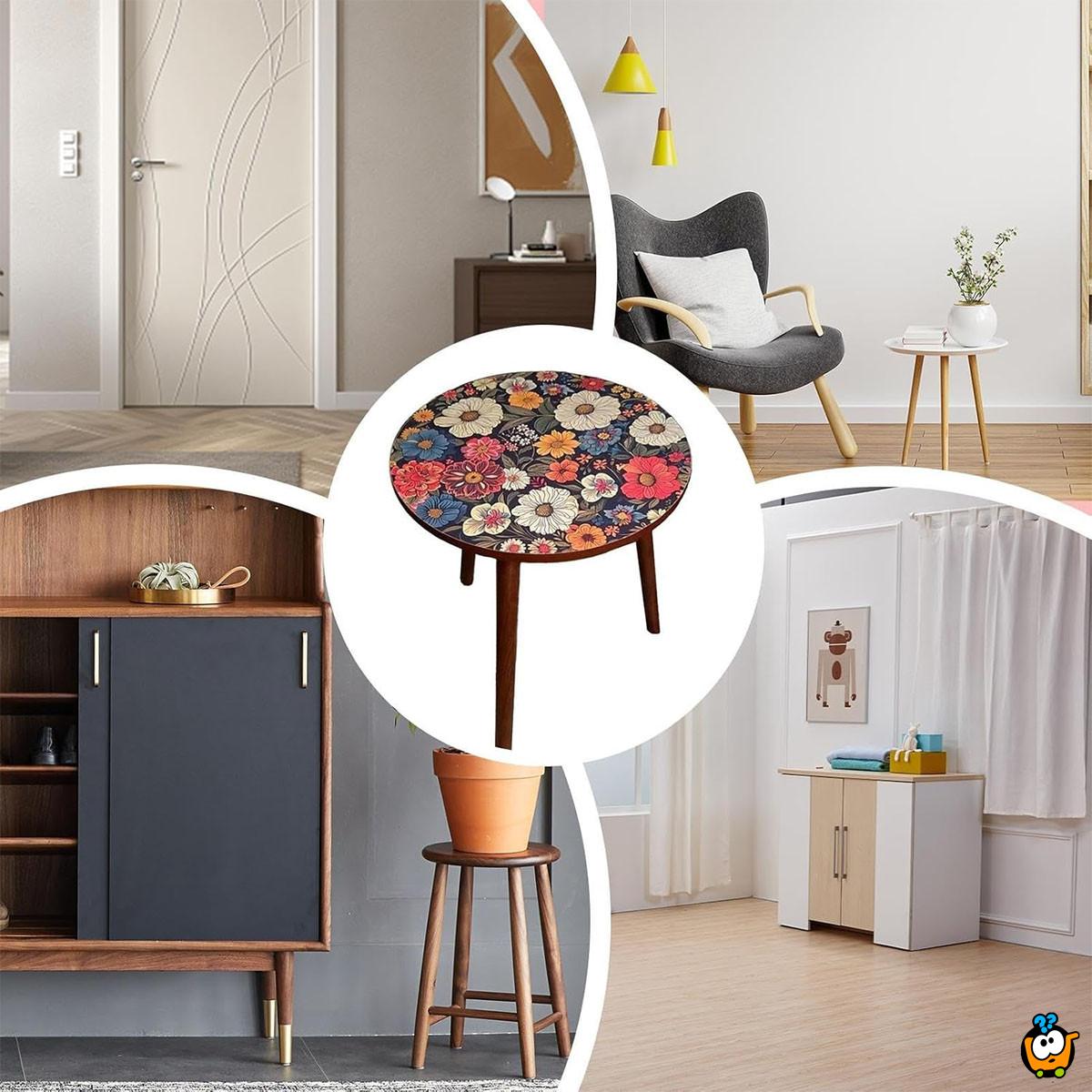 Flower Touch - Drveni retro stočić