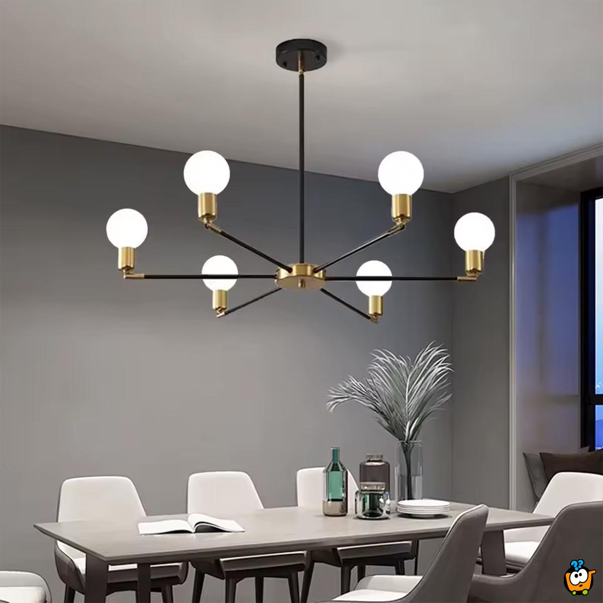 Orbit 6 – crno-zlatni plafonski luster sa šest svetlosnih tačaka