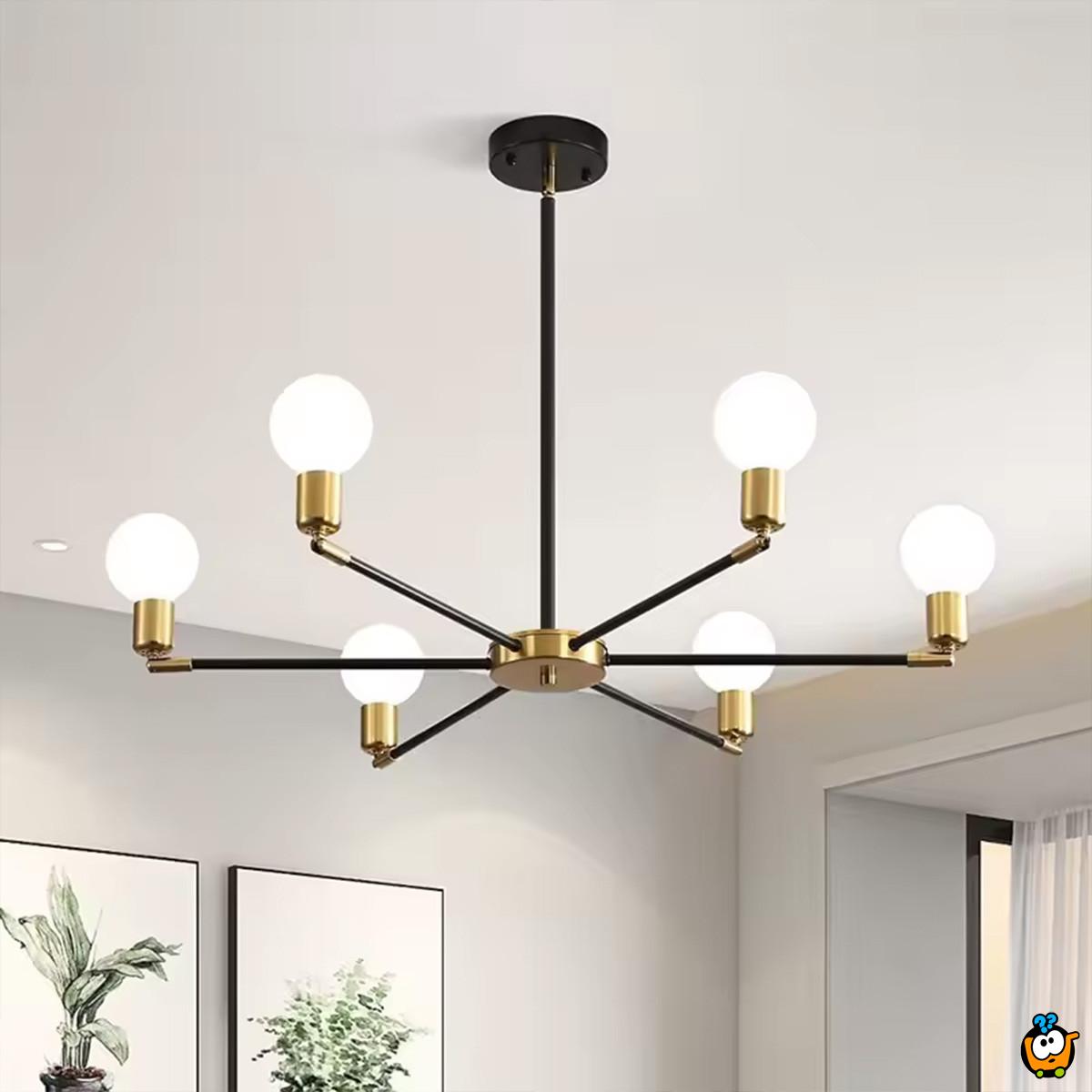 Orbit 6 – crno-zlatni plafonski luster sa šest svetlosnih tačaka