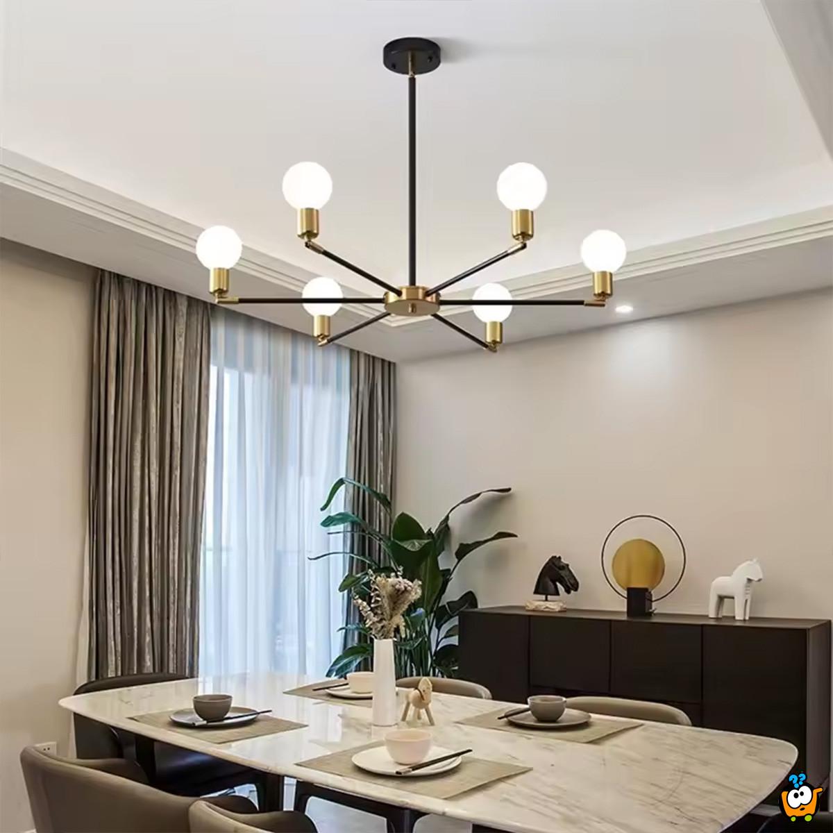 Orbit 6 – crno-zlatni plafonski luster sa šest svetlosnih tačaka